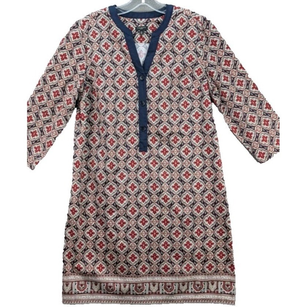 Talbots Shift Dress Womens Size 10P Paisley Medallion Abstract 3/4 Sleeve Boho